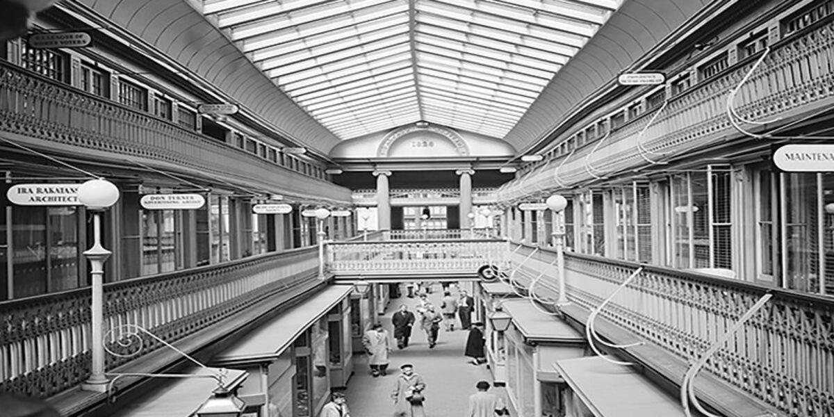Janice learned about American Bible Society at a bookstore in Westminster Arcade, Rhode Island. Photo portrays the mall as it appeared in 1958. Photo credits: Laurence E. Tilley via Wikimedia Commons.
